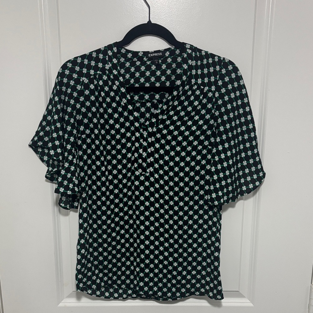 Express Black and White Patterned Blouse